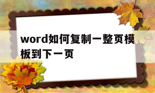 关于word如何复制一整页模板到下一页的信息