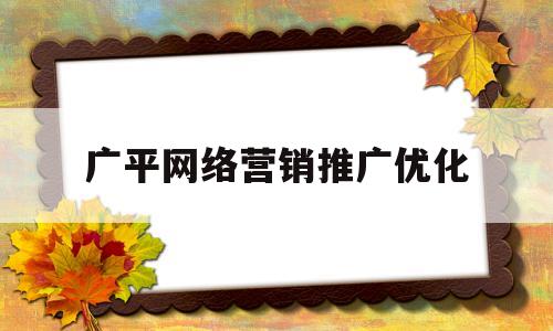 广平网络营销推广优化的简单介绍