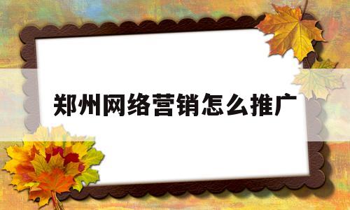 郑州网络营销怎么推广(郑州做网络推广)