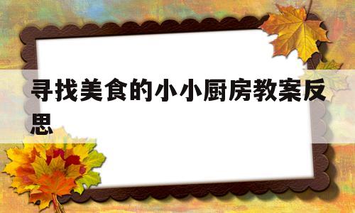 寻找美食的小小厨房教案反思(寻找美食的小小厨房教案反思与评价)